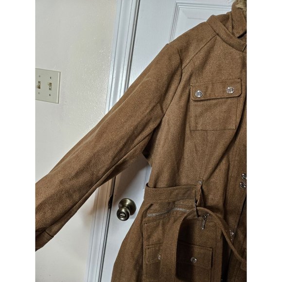 Rocawear Trench Retro Hip Hop 90s Hooded trench Coat Size 2XL Wool Blend Womens - Picture 13 of 16